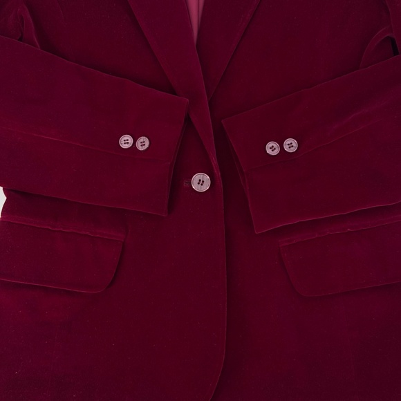 Vtg Mulberry Street Velvet Blazer Size 9/10 Wine Berry Red Holiday Party Preppy - Picture 8 of 15